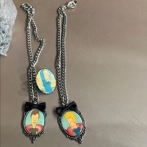Hot Topic Black Bow Beavis and Butt-Head Portrait Necklaces